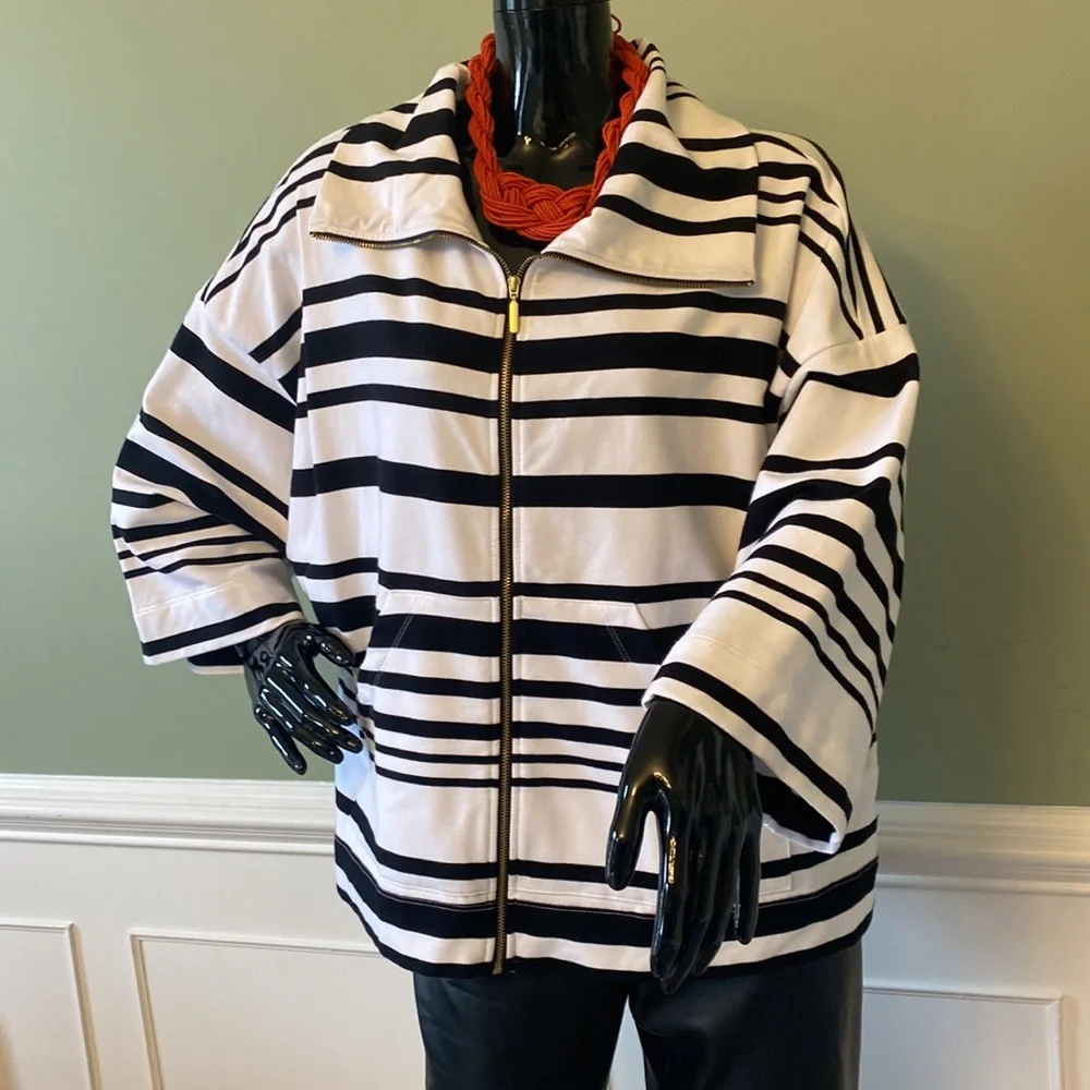 Ruby Rd. Stripped Zipped Jacket - Picture 2 of 7